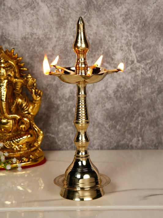 CraftVatika Gold-Toned Brass Kerala Diya Oil Lamp Stand | Swadesiicart