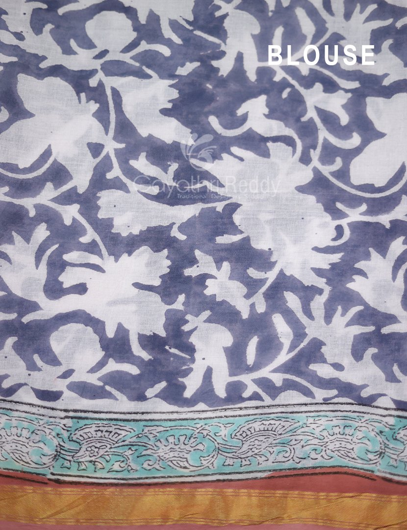 Pastel Chikoo Coloured Combination Printed Cotton Saree By Gayathri Reddy Designer Studio | Swadesiicart