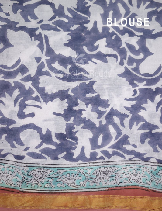 Pastel Chikoo Coloured Combination Printed Cotton Saree By Gayathri Reddy Designer Studio | Swadesiicart