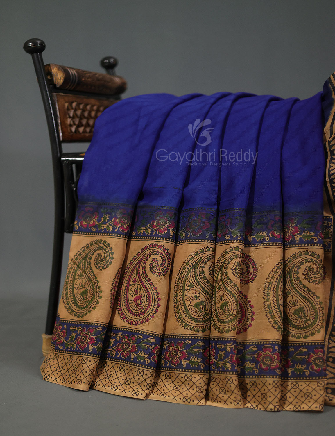 Ink Blue With Light Chikoo Leheriya Georgette Saree By Gayathri Reddy Designer Studio | Swadesiicart