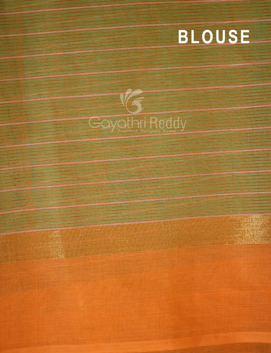 Light Green With Checks Pure Mangalgiri Cotton Saree By Gayathri Reddy Designer Studio | Swadesiicart