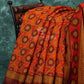 Orange and brown mix geometrical print Semi Chanderi Saree. By Gayathri Reddy Designer Studio | Swadesiicart
