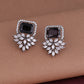 Shoshaa Silver-Plated & Black CZ Studded Contemporary Drop Earrings | Swadesiicart