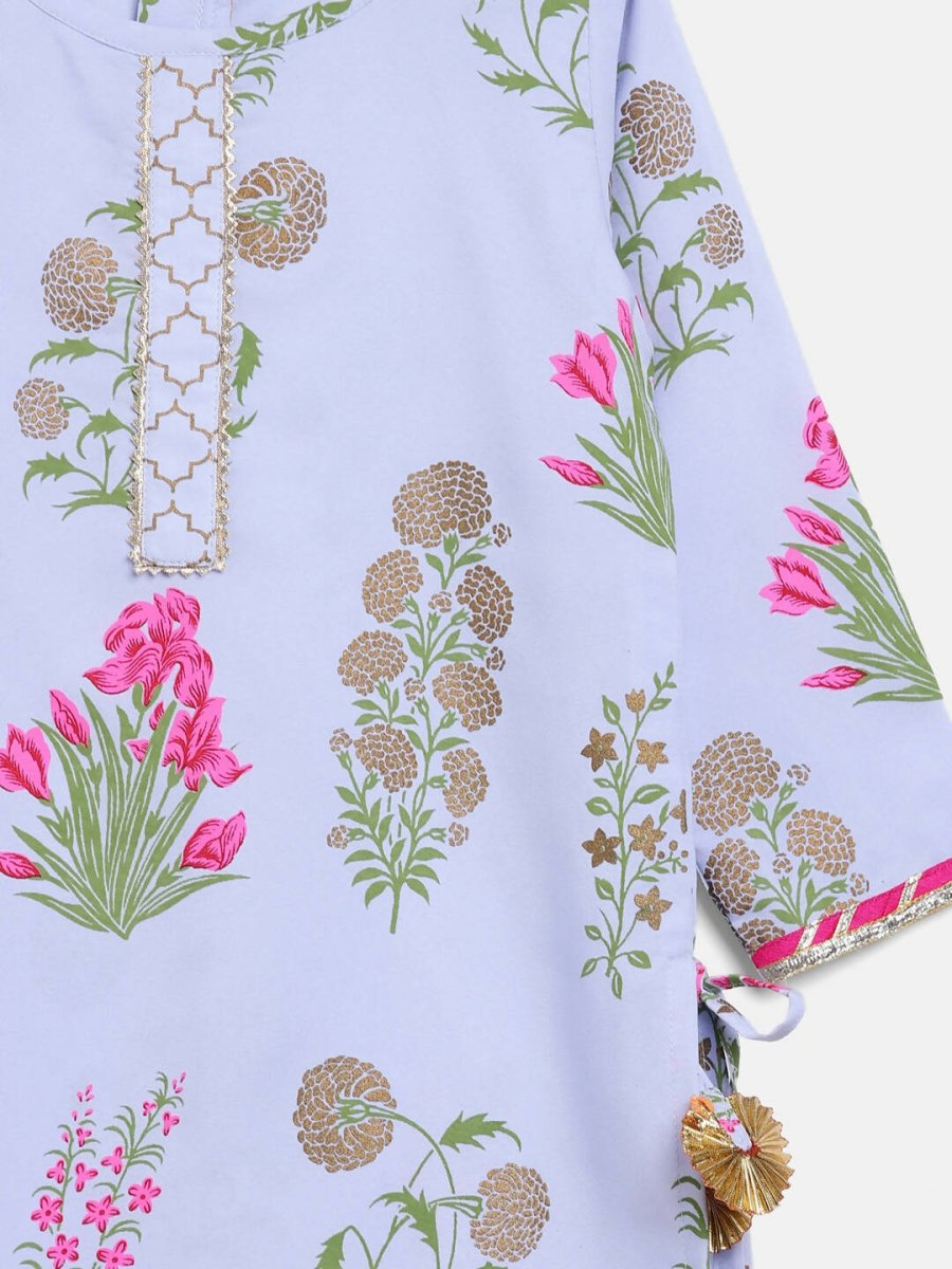 Ahalyaa Blue Crepe Printed Kids Kurta Palazzo Set For Girls | Swadesiicart