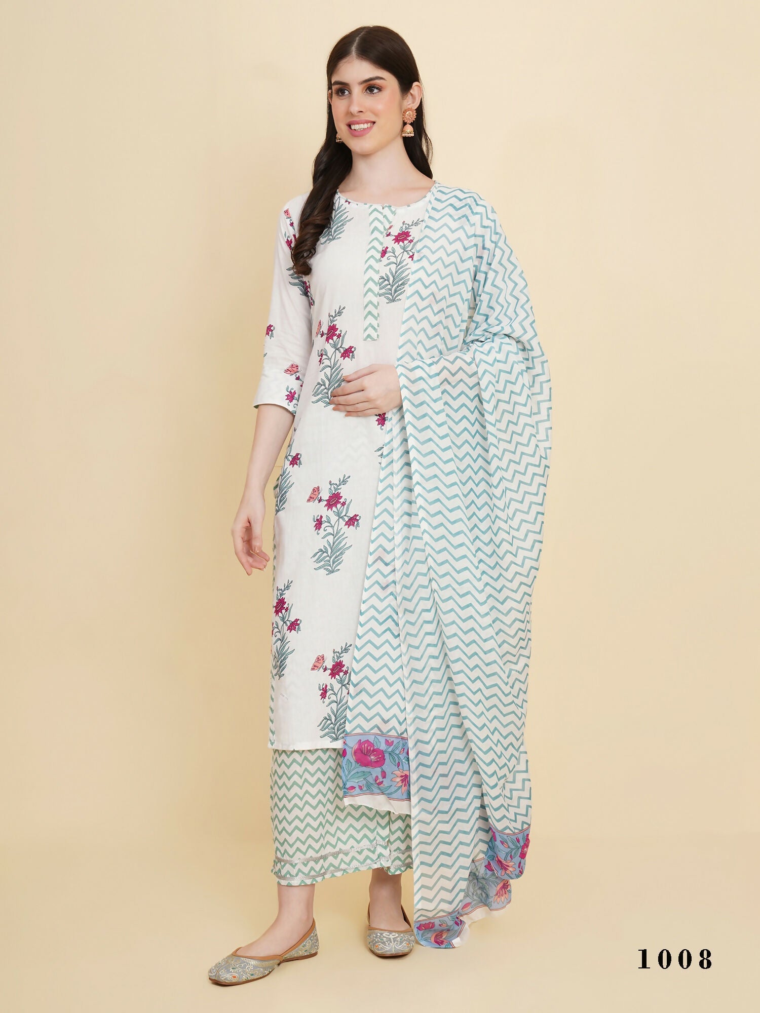 Designer Stylish white Cotton Stitched Suit With Dupatta - Tanisha | Swadesiicart