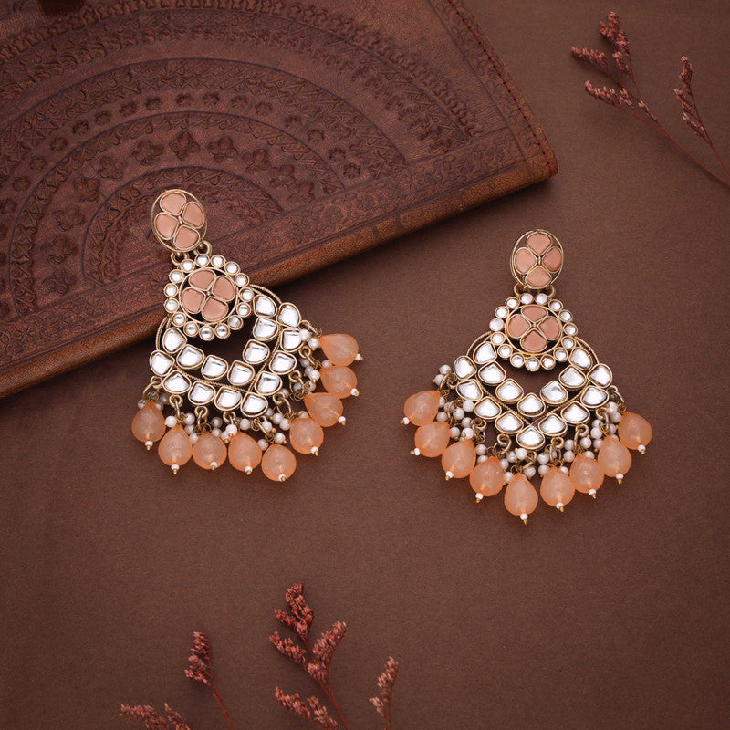 Tehzeeb Creations Gold Polish Kundan Yellow Colour Earrings | Swadesiicart