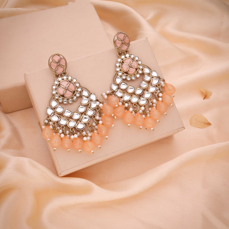Tehzeeb Creations Gold Polish Kundan Yellow Colour Earrings | Swadesiicart