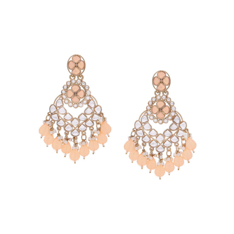 Tehzeeb Creations Gold Polish Kundan Yellow Colour Earrings | Swadesiicart