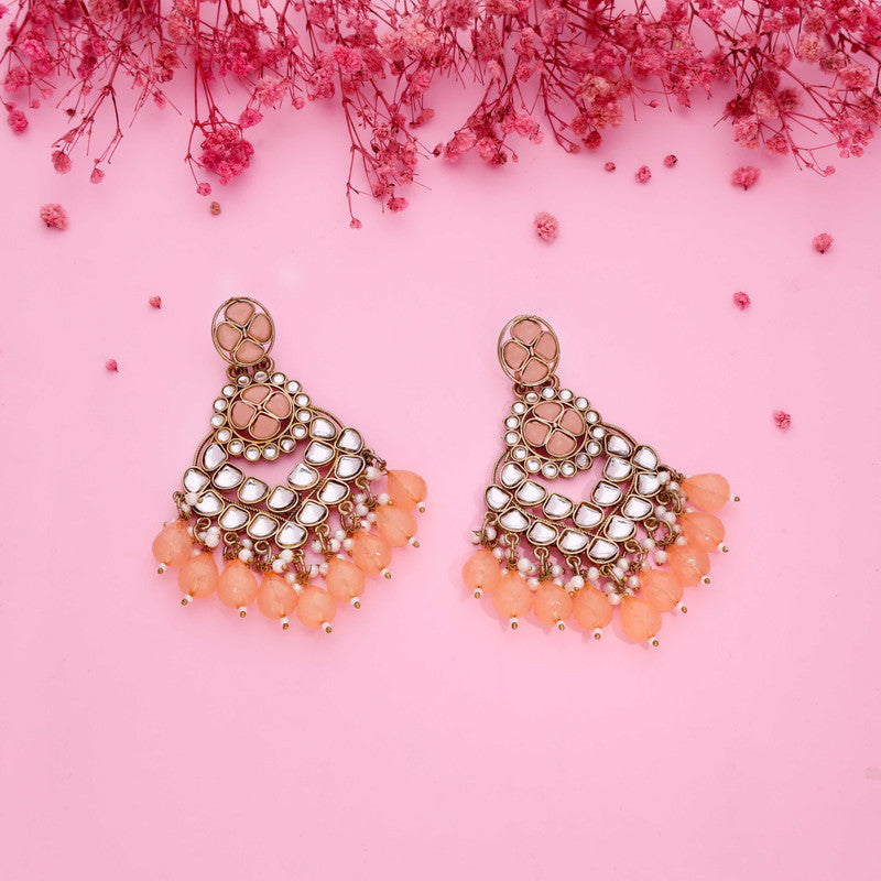 Tehzeeb Creations Gold Polish Kundan Yellow Colour Earrings | Swadesiicart