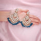 Tehzeeb Creations Gold Polish Kundan Sky Blue Colour Earrings | Swadesiicart