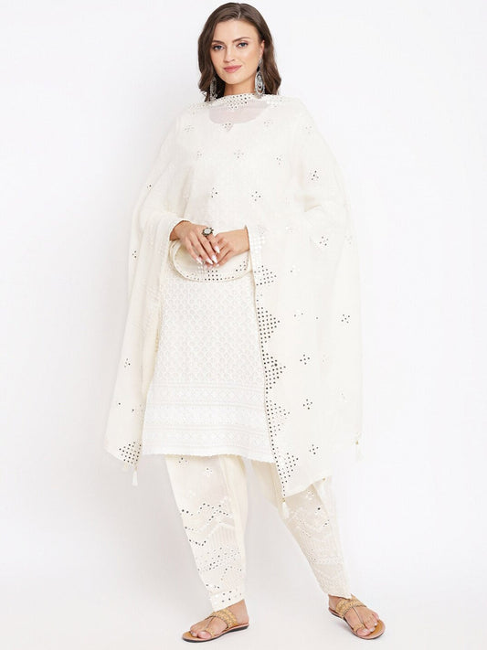 Kalini Women Embroidered Chikankari Pure Cotton Kurta with Salwar & With Dupatta | Swadesiicart