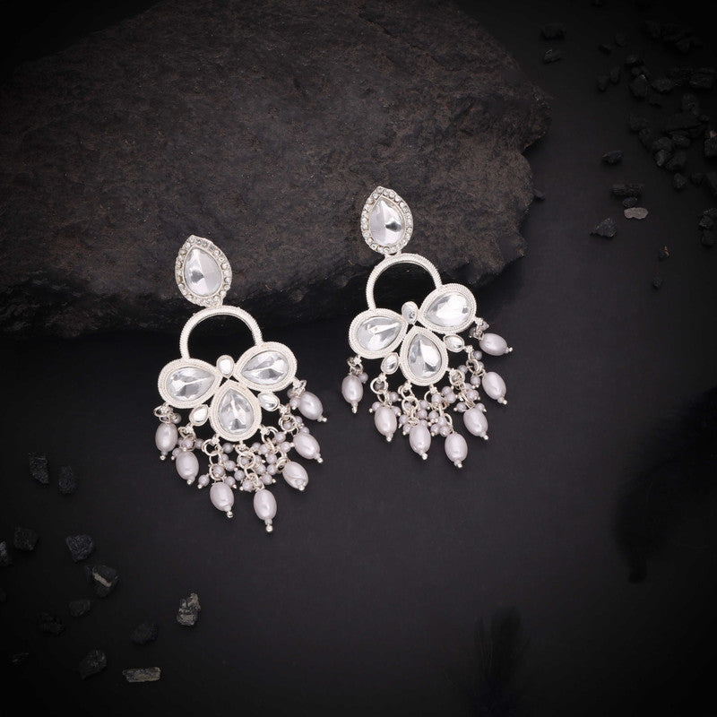 Tehzeeb Creations Silver Polish White Colour Earrings | Swadesiicart
