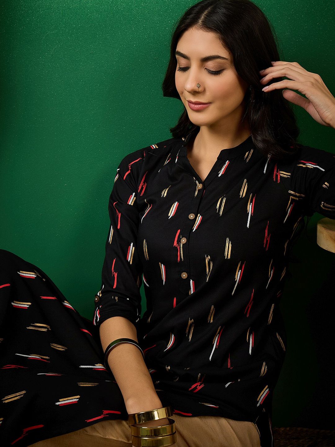 Sangria Abstract Printed Pure Cotton Straight Kurta - Swadesiicart