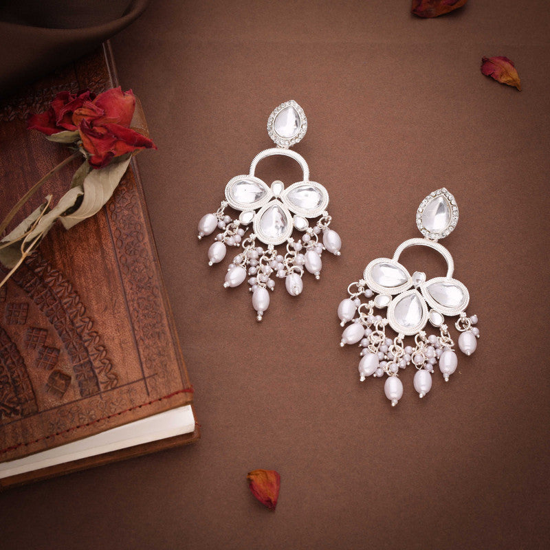 Tehzeeb Creations Silver Polish White Colour Earrings | Swadesiicart
