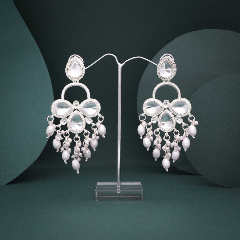 Tehzeeb Creations Silver Polish White Colour Earrings | Swadesiicart