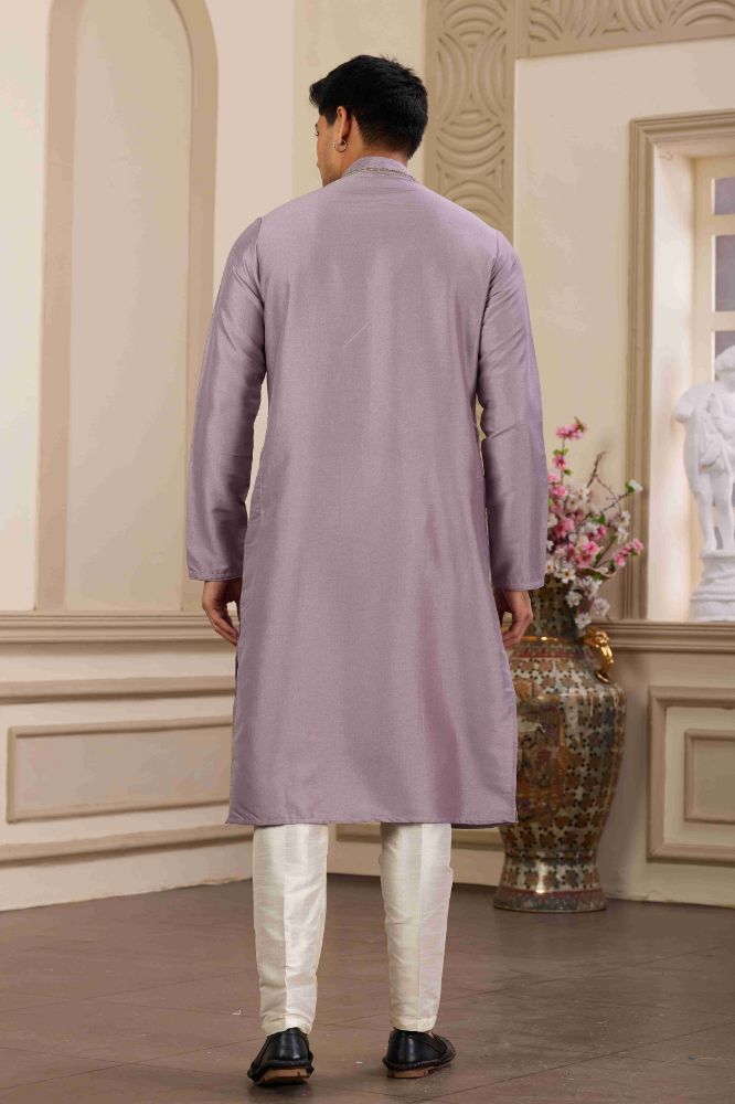 Raivat Ethnic Banarasi Art Silk Hand Work Kurta Pajama In Purple Colour | Swadesiicart