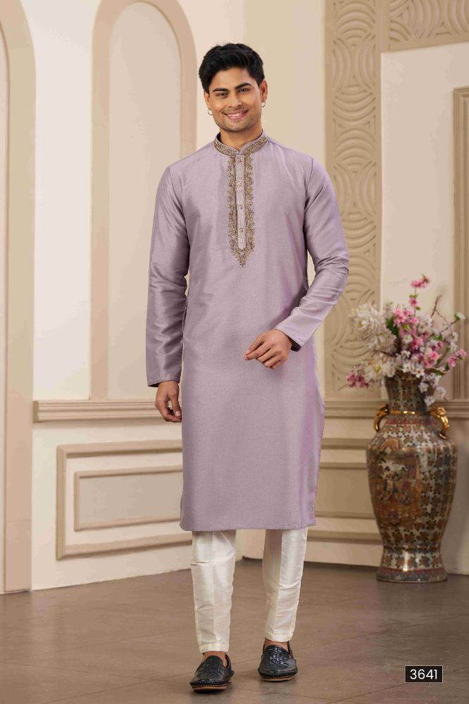 Raivat Ethnic Banarasi Art Silk Hand Work Kurta Pajama In Purple Colour | Swadesiicart