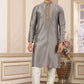 Raivat Ethnic Banarasi Art Silk Hand Work Kurta Pajama In Grey Colour | Swadesiicart