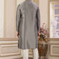 Raivat Ethnic Banarasi Art Silk Hand Work Kurta Pajama In Grey Colour | Swadesiicart