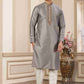 Raivat Ethnic Banarasi Art Silk Hand Work Kurta Pajama In Grey Colour | Swadesiicart