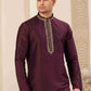 Raivat Ethnic Banarasi Art Silk Hand Work Kurta Pajama In Wine Colour | Swadesiicart