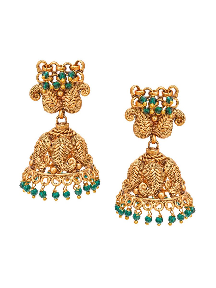 Aadita Gold-Polished Green Pearls Beaded Choker Jewellery Set | Swadesiicart