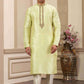 Raivat Ethnic Banarasi Art Silk Hand Work Kurta Pajama In Pista Green Colour | Swadesiicart