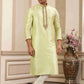 Raivat Ethnic Banarasi Art Silk Hand Work Kurta Pajama In Pista Green Colour | Swadesiicart
