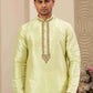 Raivat Ethnic Banarasi Art Silk Hand Work Kurta Pajama In Pista Green Colour | Swadesiicart