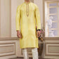 Raivat Ethnic Banarasi Art Silk Hand Work Kurta Pajama In Lemon Yellow Colour | Swadesiicart