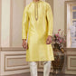 Raivat Ethnic Banarasi Art Silk Hand Work Kurta Pajama In Lemon Yellow Colour | Swadesiicart