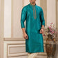Raivat Ethnic Banarasi Art Silk Hand Work Kurta Pajama In Teal Green Colour | Swadesiicart