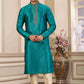 Raivat Ethnic Banarasi Art Silk Hand Work Kurta Pajama In Teal Green Colour | Swadesiicart
