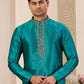 Raivat Ethnic Banarasi Art Silk Hand Work Kurta Pajama In Teal Green Colour | Swadesiicart