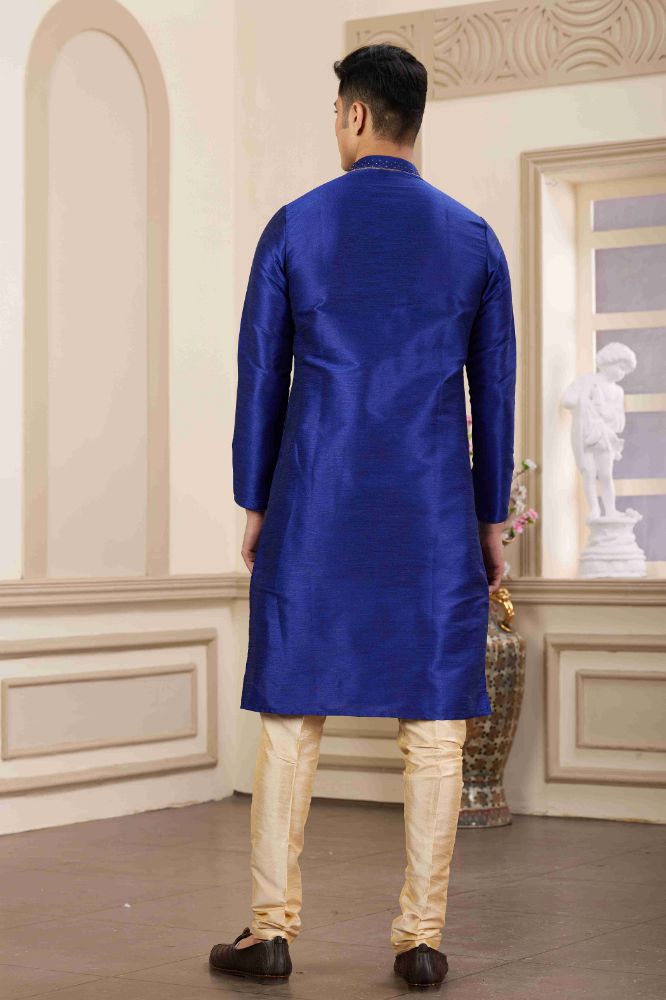 Raivat Ethnic Banarasi Art Silk Hand Work Kurta Pajama In Blue Colour | Swadesiicart