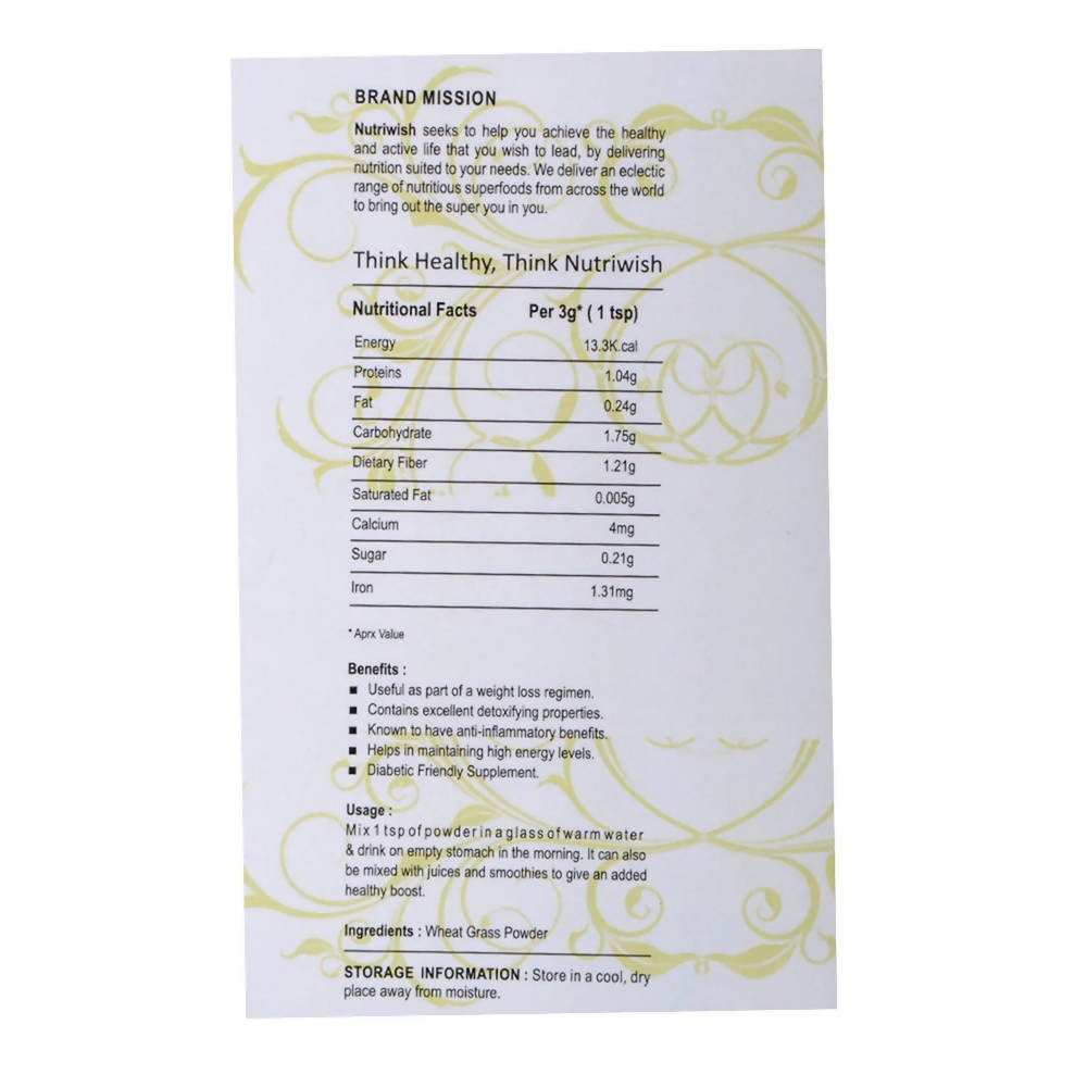Nutriwish Wheat Grass Powder - Swadesiicart