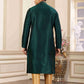 Raivat Ethnic Banarasi Art Silk Hand Work Kurta Pajama In Green Colour | Swadesiicart