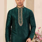 Raivat Ethnic Banarasi Art Silk Hand Work Kurta Pajama In Green Colour | Swadesiicart