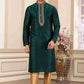 Raivat Ethnic Banarasi Art Silk Hand Work Kurta Pajama In Green Colour | Swadesiicart