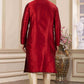 Raivat Ethnic Banarasi Art Silk Hand Work Kurta Pajama In Maroon Colour | Swadesiicart