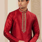 Raivat Ethnic Banarasi Art Silk Hand Work Kurta Pajama In Maroon Colour | Swadesiicart
