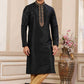 Raivat Ethnic Banarasi Art Silk Hand Work Kurta Pajama In Black Colour | Swadesiicart