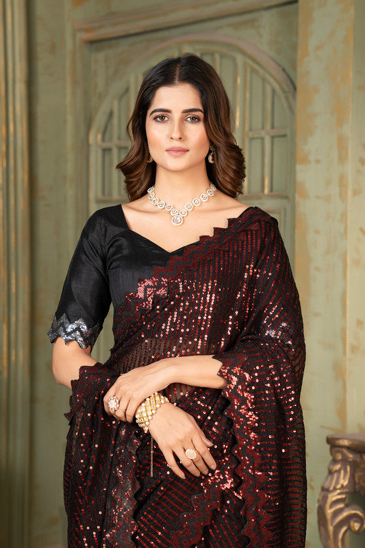 Dishitha Creation Indian Women's Designer Georgette Sequence Saree - Red | Swadesiicart