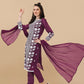 HERE&NOW Floral Embroidered Chikankari Kurta with Trousers & Dupatta | Swadesiicart