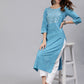 Jaipur Kurti Women Blue & White Floral Printed Kurta - Swadesiicart