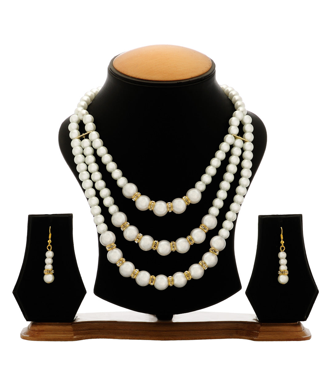 Gold-Polished Alloy Pearl Tripple Layer Necklace Set - The Pari - The Pari - Dinesh Associates