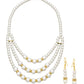 Gold-Polished Alloy Pearl Tripple Layer Necklace Set - The Pari - Swadesiicart