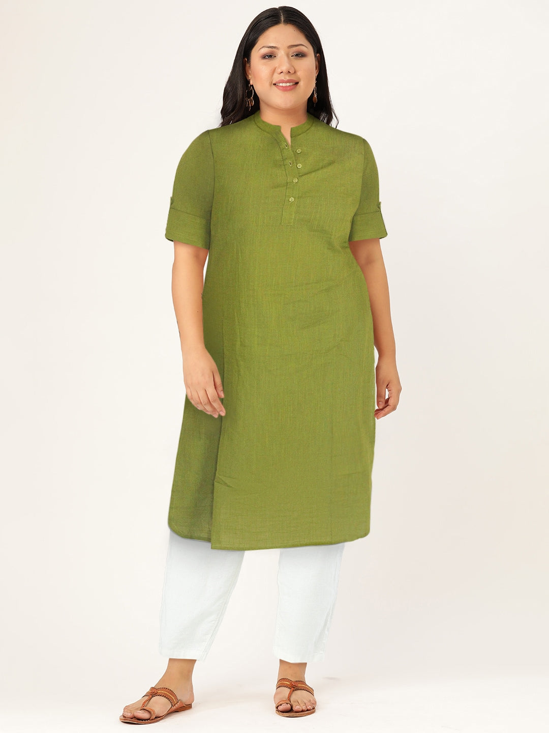HERE&NOW Women Sap Green Solid Symmetric Kurta - Swadesiicart