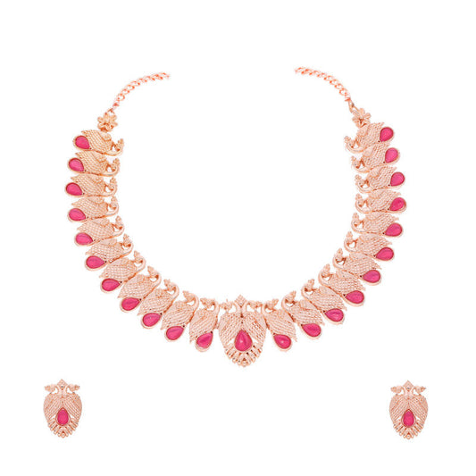 Tehzeeb Creations Rose Gold Pink Colour Necklace With Pair Of Earrings - Swadesiicart