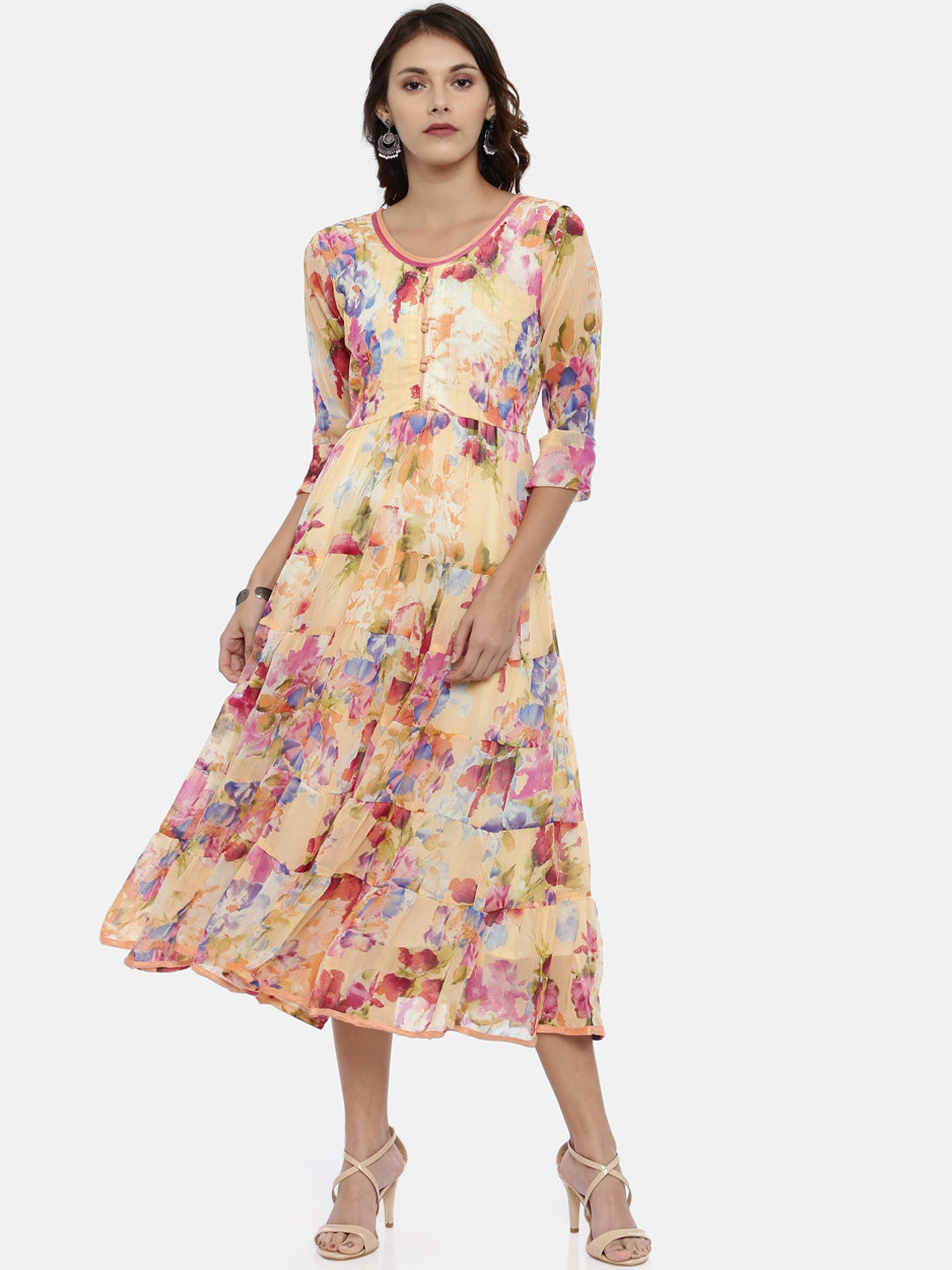 Souchii Women Multicoloured Floral Print Fit And Flare Dress - Swadesiicart
